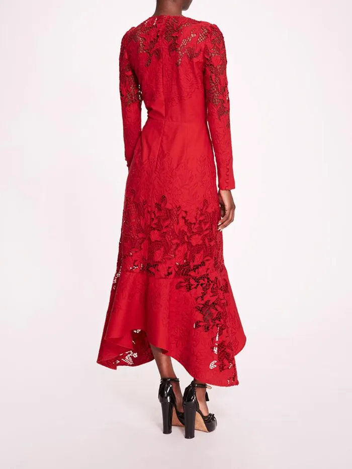 Women Marchesa Marchesa Rosa Linen Lace Maxi Dress Red