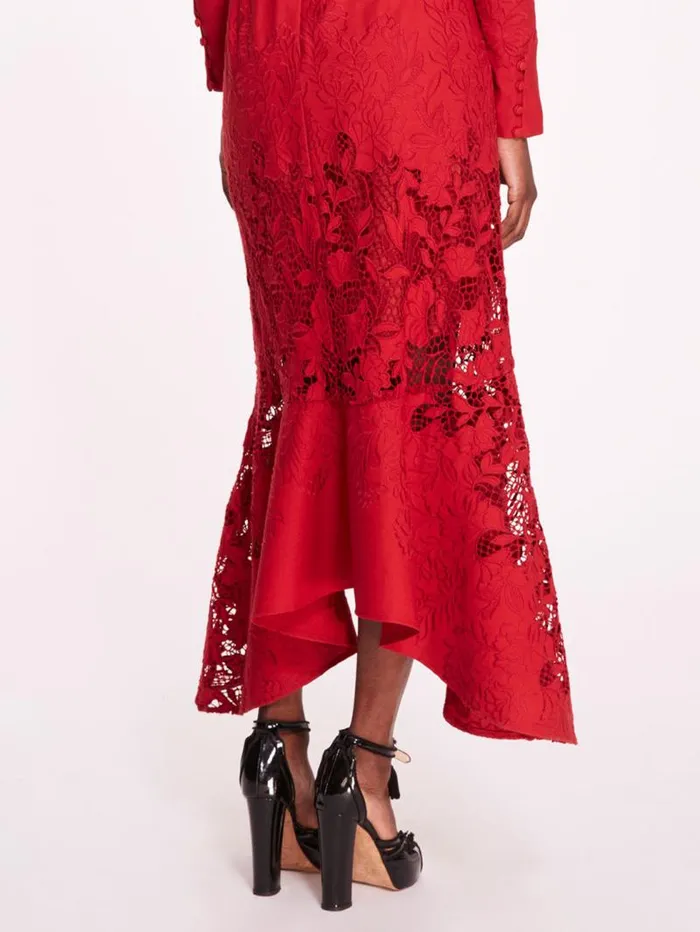 Women Marchesa Marchesa Rosa Linen Lace Maxi Dress Red