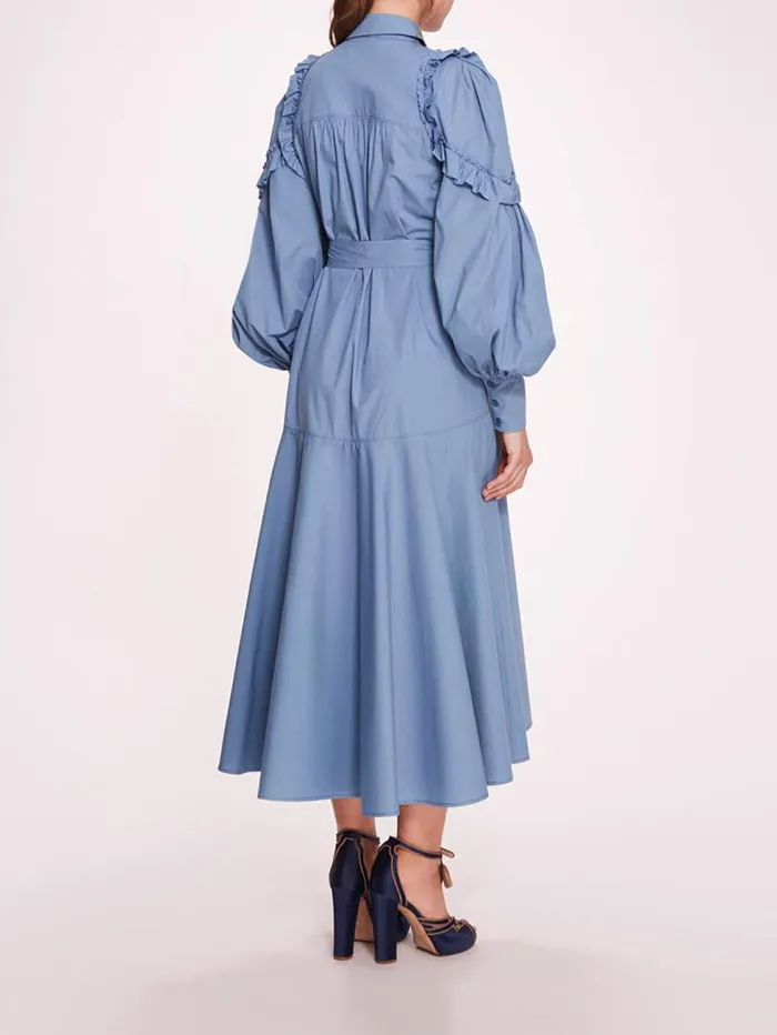 Women Marchesa Marchesa Rosa Rosette Ruffle Midi Dress Denim Blue