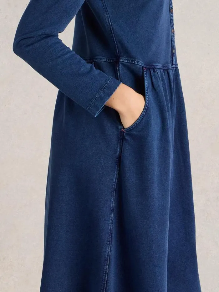 Women Marsia Denim Jersey Dress Mid Denim White Stuff Dresses