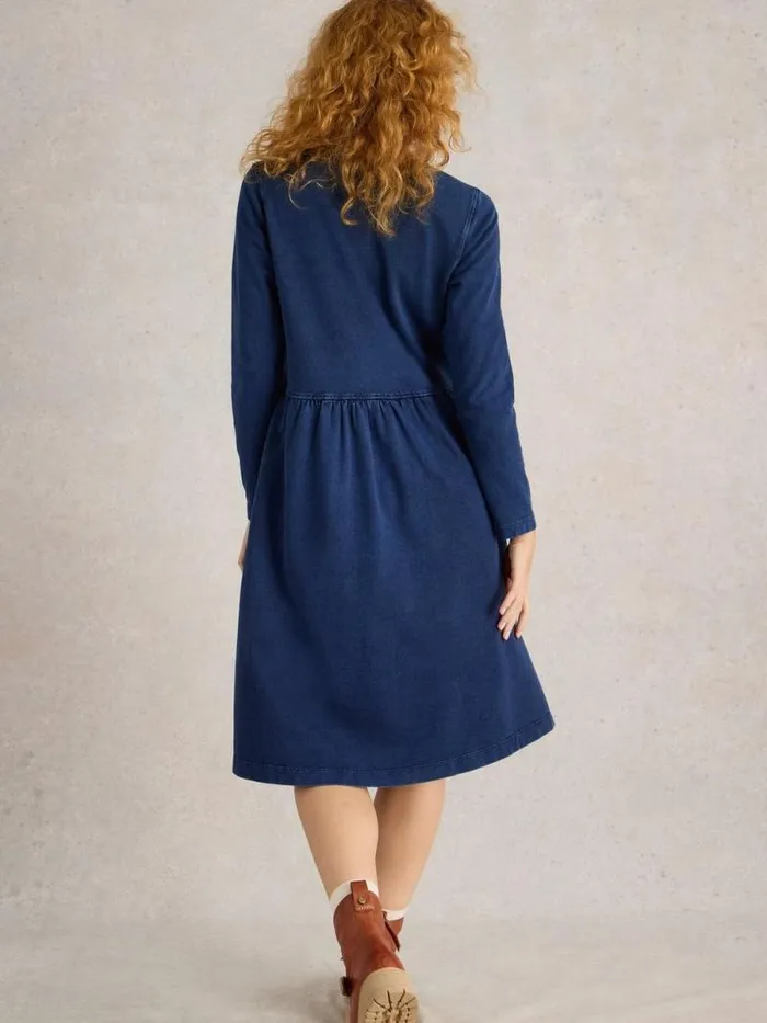 Women Marsia Denim Jersey Dress Mid Denim White Stuff Dresses