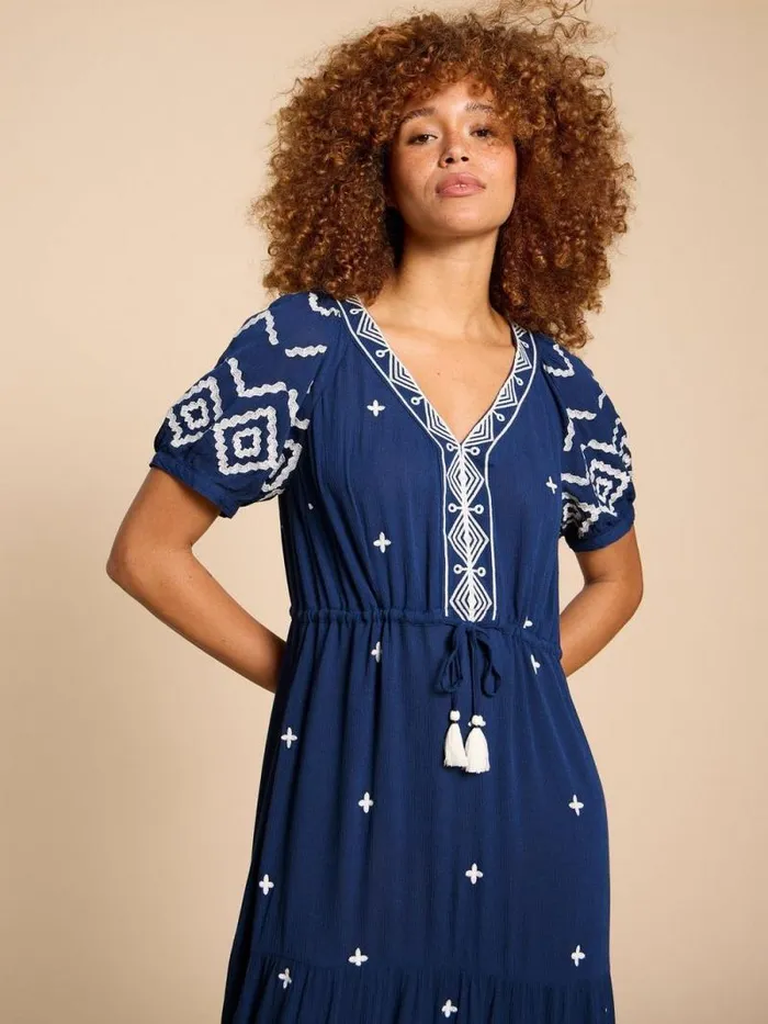 Women Mauve Embroidered Dress Dusty Blue White Stuff Dresses