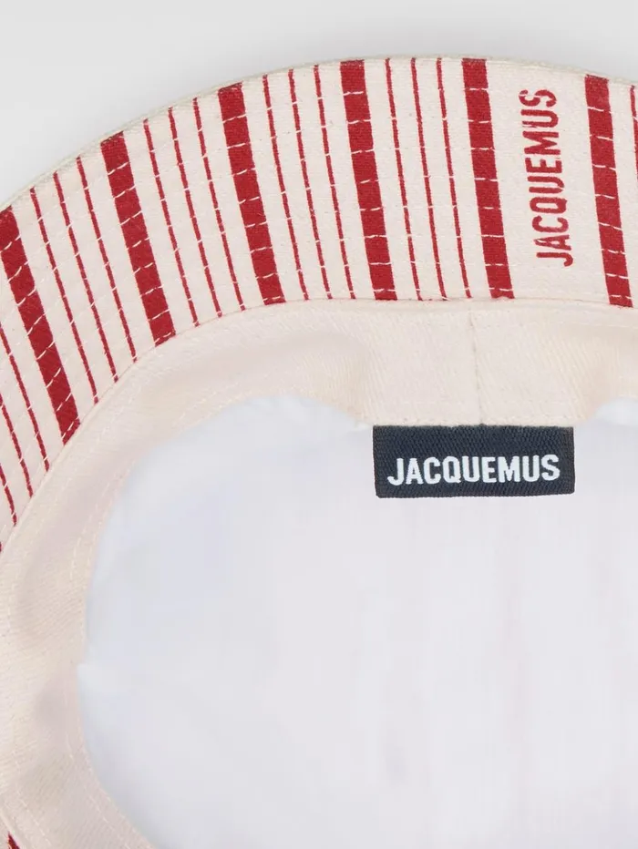 WomenMen Hats JACQUEMUS The Gadjo Bucket Hat Offwhite Red Stripes