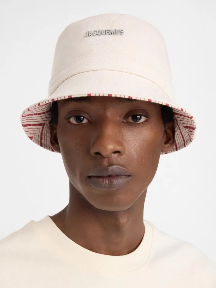 WomenMen Hats JACQUEMUS The Gadjo Bucket Hat Offwhite Red Stripes