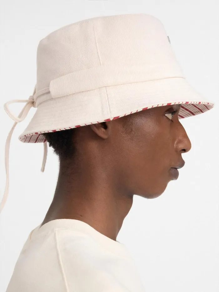 WomenMen Hats JACQUEMUS The Gadjo Bucket Hat Offwhite Red Stripes