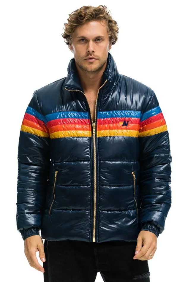 WomenMen Outerwear Aviator Nation 4 STRIPE LUXE TRAVELER JACKET 8211 GLOSSY DEEP BLUE
