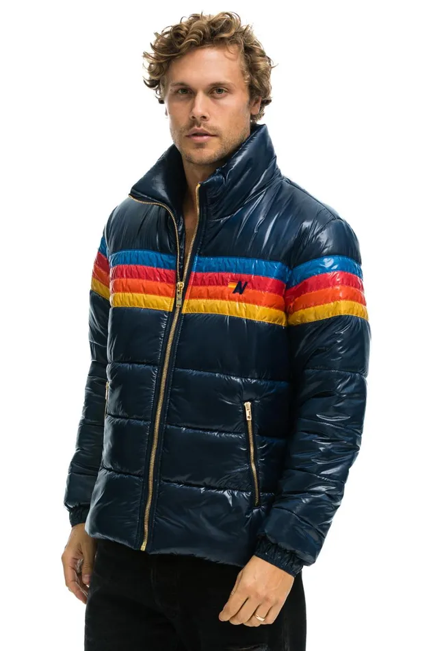 WomenMen Outerwear Aviator Nation 4 STRIPE LUXE TRAVELER JACKET 8211 GLOSSY DEEP BLUE