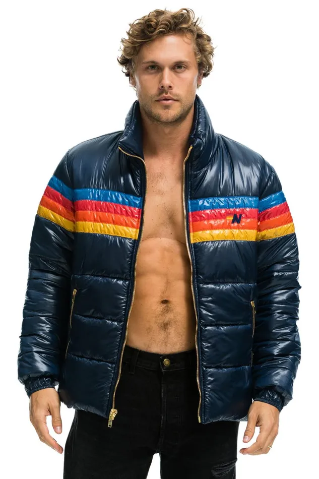 WomenMen Outerwear Aviator Nation 4 STRIPE LUXE TRAVELER JACKET 8211 GLOSSY DEEP BLUE