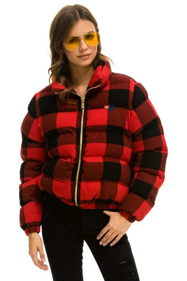 WomenMen Outerwear Aviator Nation APRES PLAID PUFFER JACKET 8211 BUFFALO PLAID