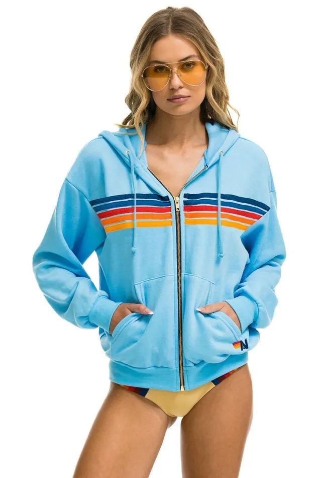 WomenMen Tops Aviator Nation 5 STRIPE RELAXED ZIP HOODIE 8211 SKY 2