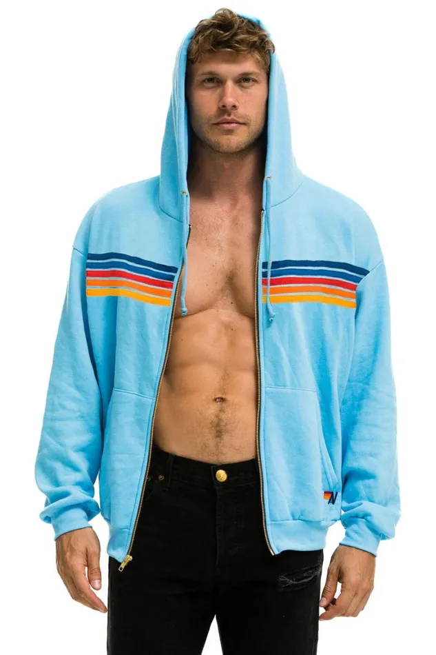 WomenMen Tops Aviator Nation 5 STRIPE RELAXED ZIP HOODIE 8211 SKY 2