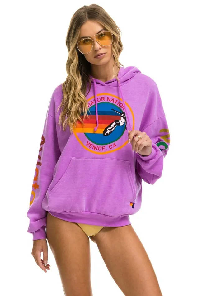 WomenMen Tops Aviator Nation AVIATOR NATION RELAXED PULLOVER HOODIE 8211 NEON PURPLE WomenMen Tops Aviator Nation AVIATOR NATION RELAXED PULLOVER HOODIE 8211 NEON PURPLE