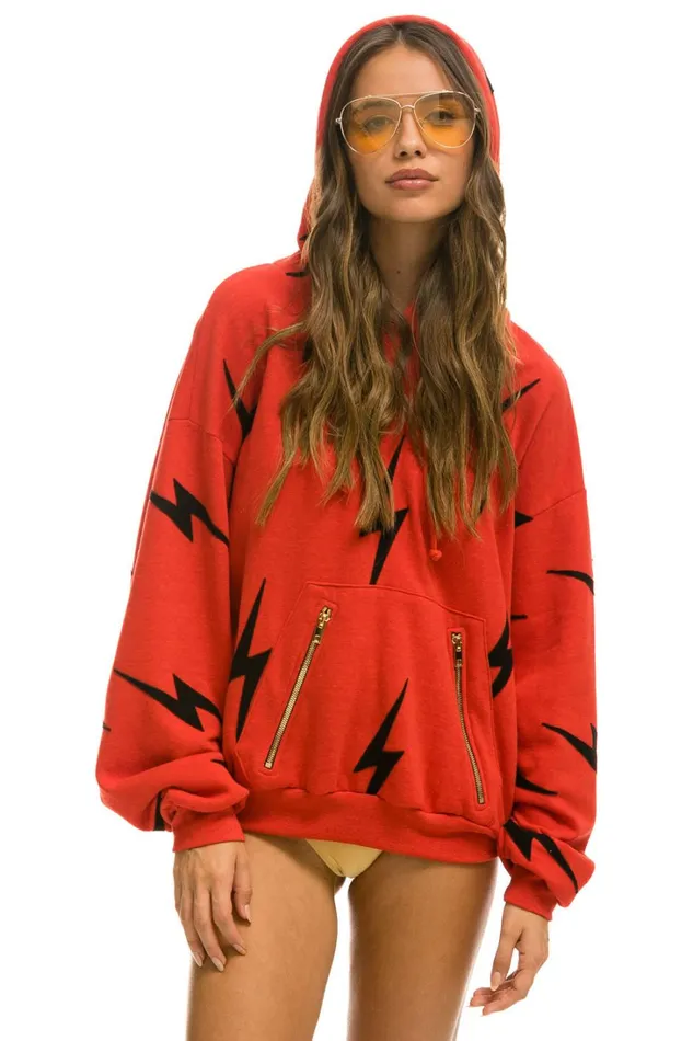 WomenMen Tops Aviator Nation BOLT STITCH REPEAT RELAXED PULLOVER HOODIE WITH POCKET ZIPPERS 8211 RED BLACK WomenMen Tops Aviator Nation BOLT STITCH REPEAT RELAXED PULLOVER HOODIE WITH POCKET ZIPPERS 8211 RED BLACK