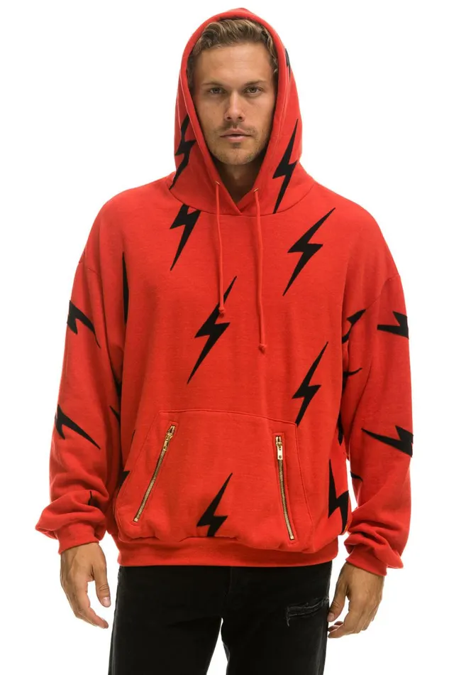 WomenMen Tops Aviator Nation BOLT STITCH REPEAT RELAXED PULLOVER HOODIE WITH POCKET ZIPPERS 8211 RED BLACK WomenMen Tops Aviator Nation BOLT STITCH REPEAT RELAXED PULLOVER HOODIE WITH POCKET ZIPPERS 8211 RED BLACK