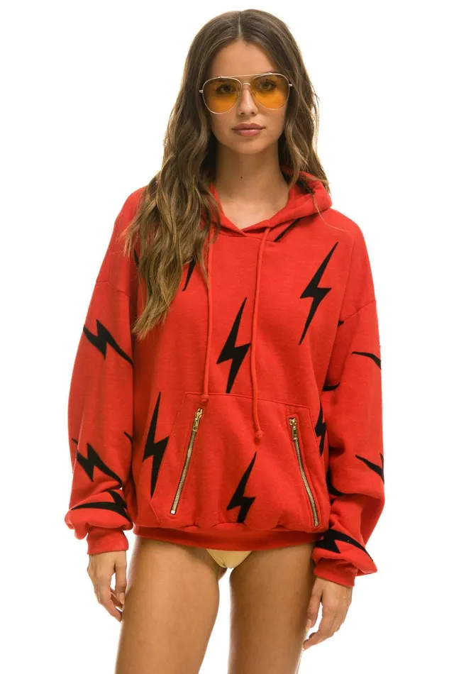WomenMen Tops Aviator Nation BOLT STITCH REPEAT RELAXED PULLOVER HOODIE WITH POCKET ZIPPERS 8211 RED BLACK WomenMen Tops Aviator Nation BOLT STITCH REPEAT RELAXED PULLOVER HOODIE WITH POCKET ZIPPERS 8211 RED BLACK