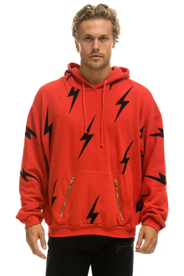 WomenMen Tops Aviator Nation BOLT STITCH REPEAT RELAXED PULLOVER HOODIE WITH POCKET ZIPPERS 8211 RED BLACK WomenMen Tops Aviator Nation BOLT STITCH REPEAT RELAXED PULLOVER HOODIE WITH POCKET ZIPPERS 8211 RED BLACK