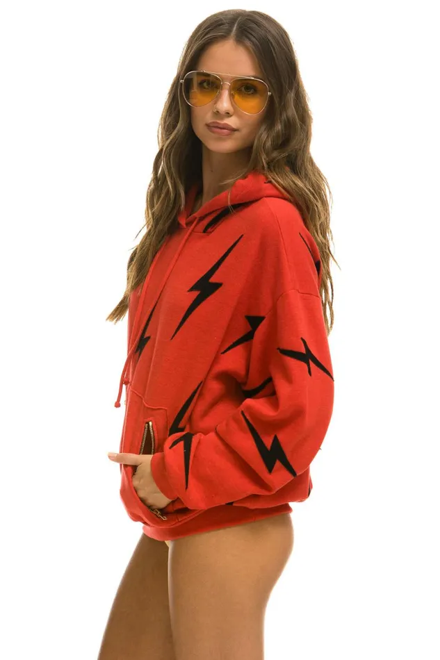 WomenMen Tops Aviator Nation BOLT STITCH REPEAT RELAXED PULLOVER HOODIE WITH POCKET ZIPPERS 8211 RED BLACK WomenMen Tops Aviator Nation BOLT STITCH REPEAT RELAXED PULLOVER HOODIE WITH POCKET ZIPPERS 8211 RED BLACK