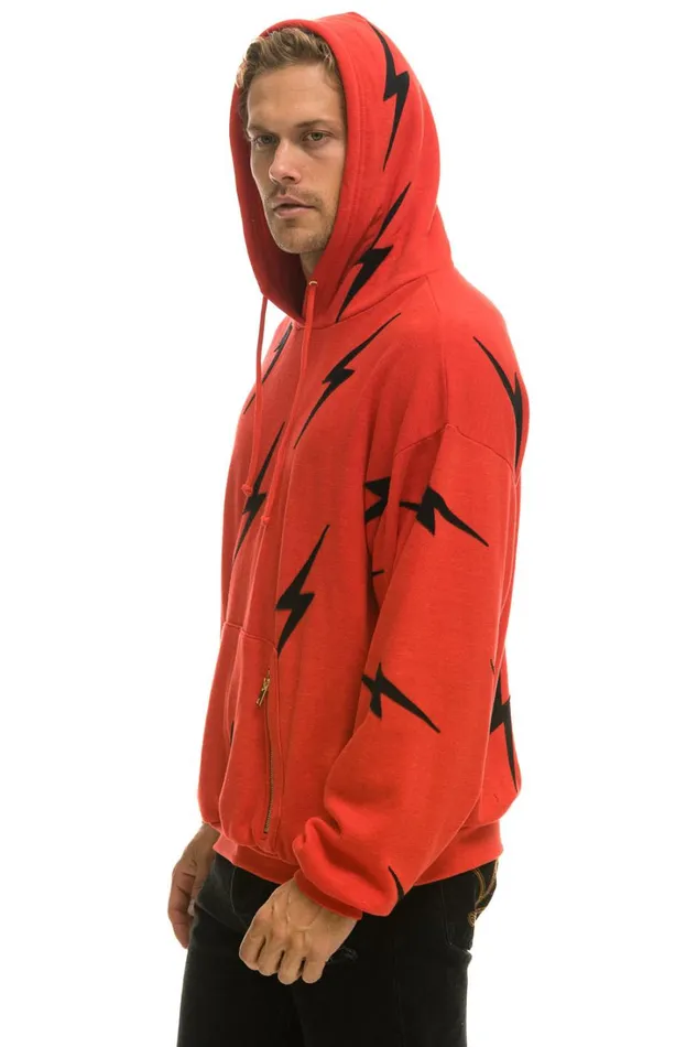 WomenMen Tops Aviator Nation BOLT STITCH REPEAT RELAXED PULLOVER HOODIE WITH POCKET ZIPPERS 8211 RED BLACK WomenMen Tops Aviator Nation BOLT STITCH REPEAT RELAXED PULLOVER HOODIE WITH POCKET ZIPPERS 8211 RED BLACK