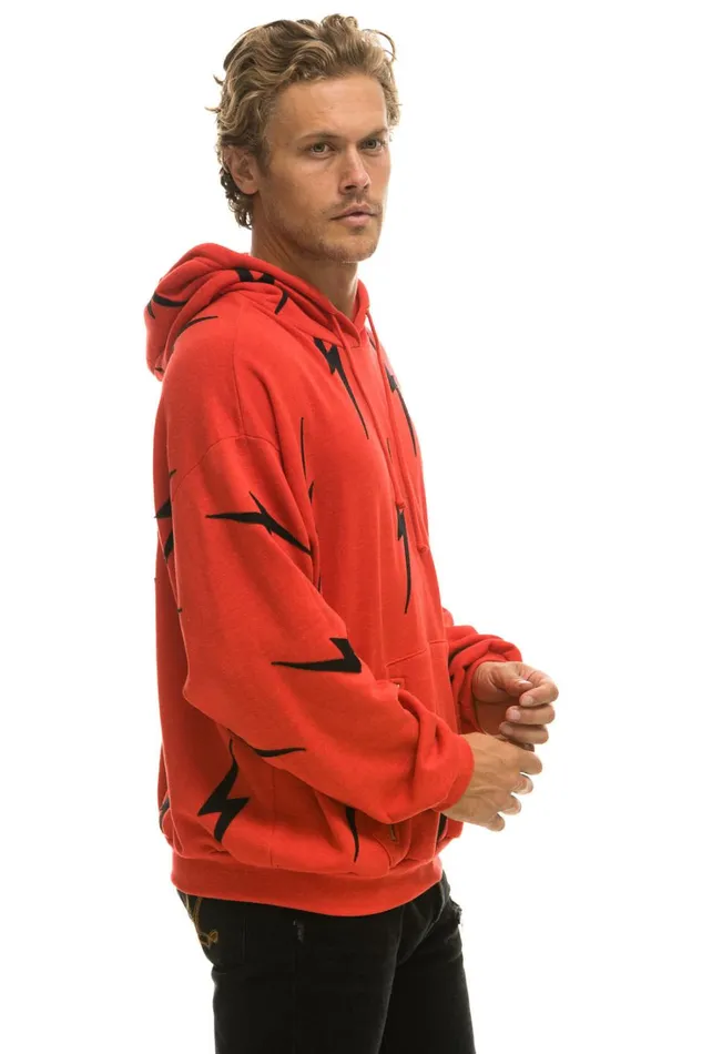 WomenMen Tops Aviator Nation BOLT STITCH REPEAT RELAXED PULLOVER HOODIE WITH POCKET ZIPPERS 8211 RED BLACK WomenMen Tops Aviator Nation BOLT STITCH REPEAT RELAXED PULLOVER HOODIE WITH POCKET ZIPPERS 8211 RED BLACK