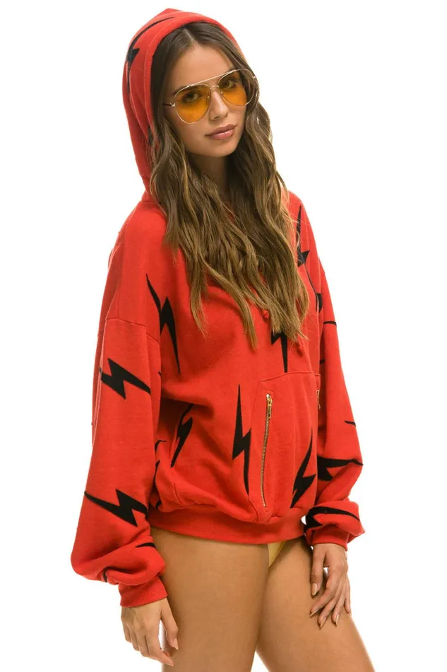 WomenMen Tops Aviator Nation BOLT STITCH REPEAT RELAXED PULLOVER HOODIE WITH POCKET ZIPPERS 8211 RED BLACK WomenMen Tops Aviator Nation BOLT STITCH REPEAT RELAXED PULLOVER HOODIE WITH POCKET ZIPPERS 8211 RED BLACK