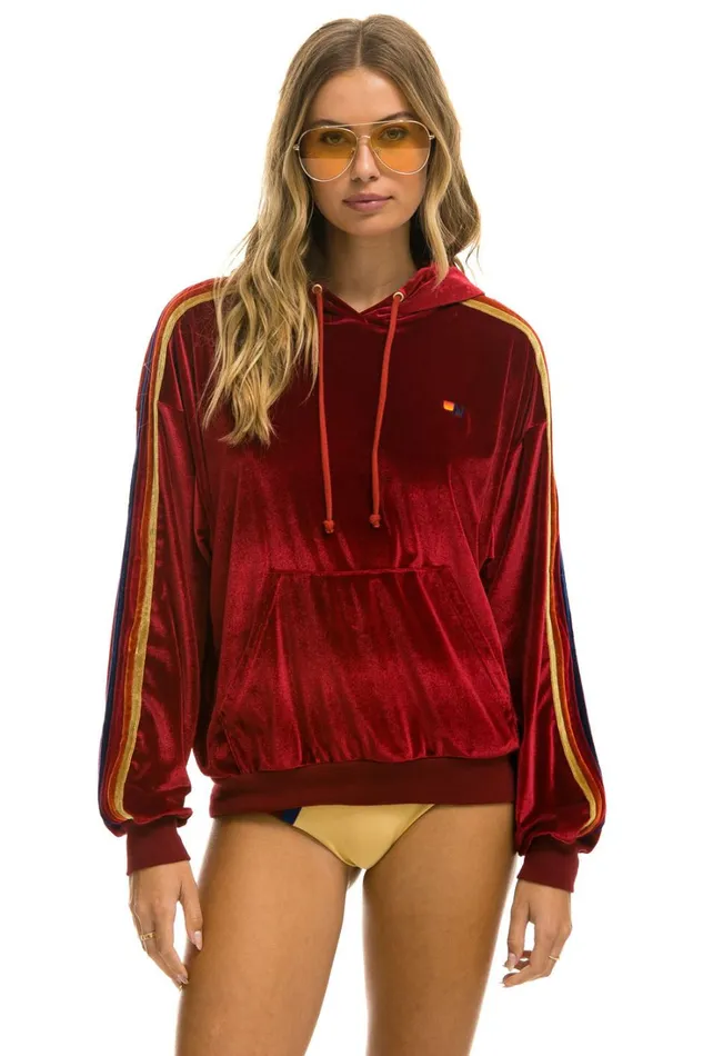 WomenMen Tops Aviator Nation CLASSIC VELVET RELAXED PULLOVER HOODIE 8211 RED