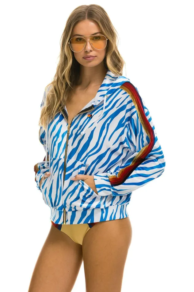 WomenMen Tops Aviator Nation CLASSIC VELVET RELAXED ZIP HOODIE 8211 BLUE TIGER WomenMen Tops Aviator Nation CLASSIC VELVET RELAXED ZIP HOODIE 8211 BLUE TIGER
