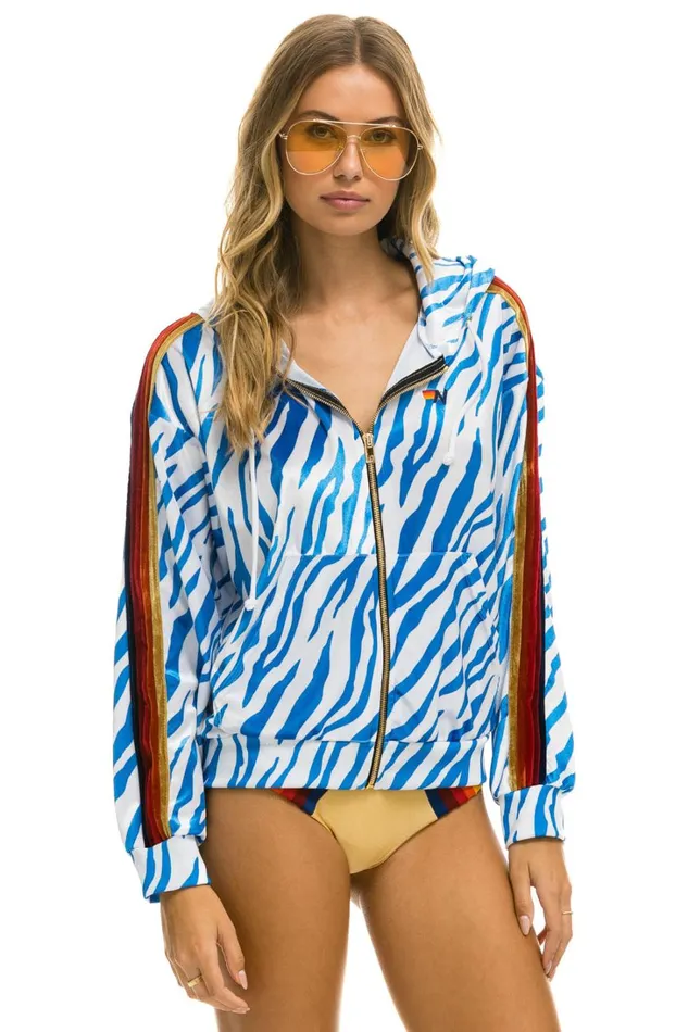 WomenMen Tops Aviator Nation CLASSIC VELVET RELAXED ZIP HOODIE 8211 BLUE TIGER WomenMen Tops Aviator Nation CLASSIC VELVET RELAXED ZIP HOODIE 8211 BLUE TIGER