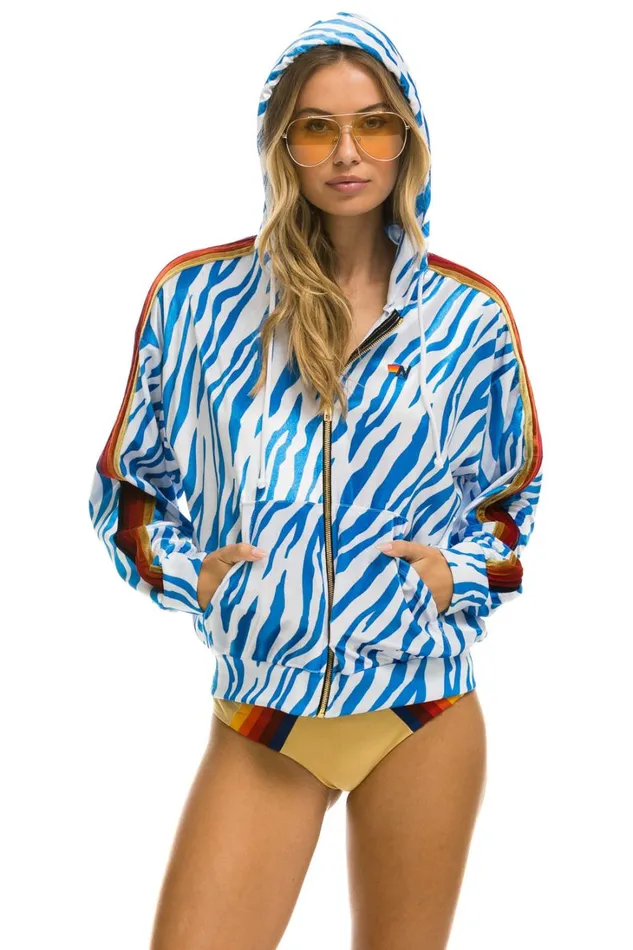 WomenMen Tops Aviator Nation CLASSIC VELVET RELAXED ZIP HOODIE 8211 BLUE TIGER WomenMen Tops Aviator Nation CLASSIC VELVET RELAXED ZIP HOODIE 8211 BLUE TIGER