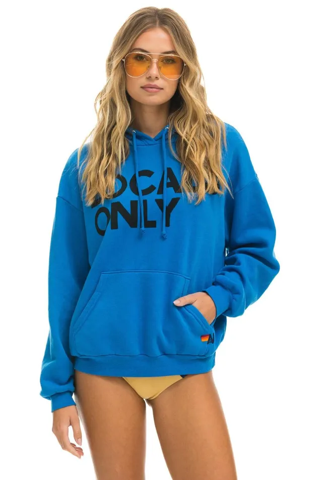 WomenMen Tops Aviator Nation LOCALS ONLY RELAXED PULLOVER HOODIE 8211 OCEAN
