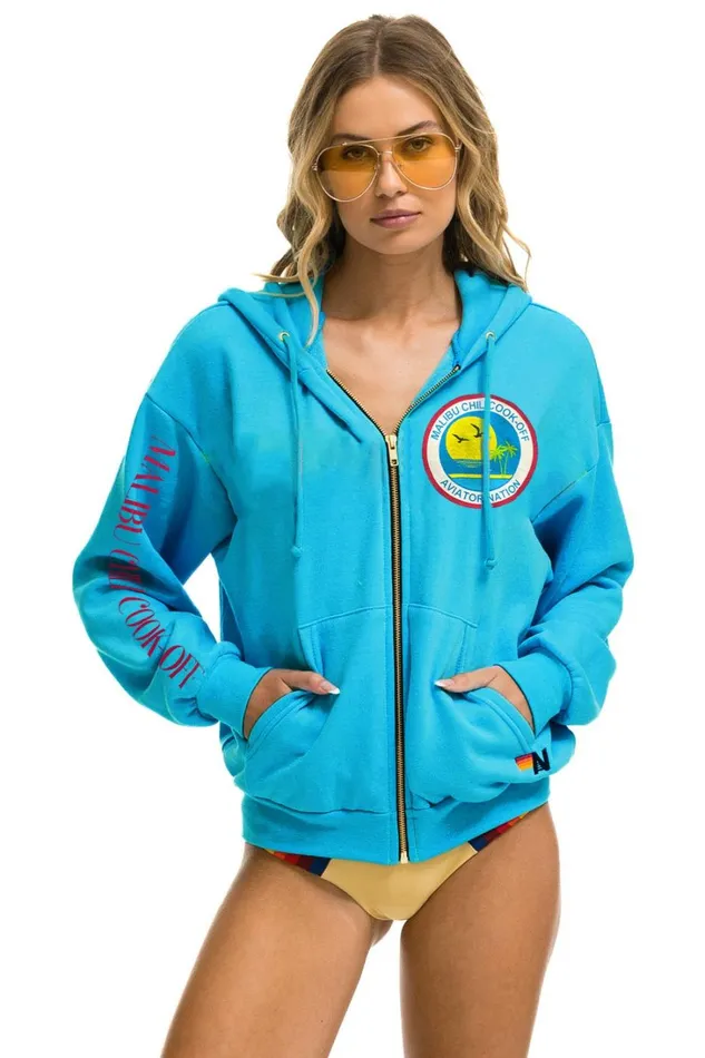 WomenMen Tops Aviator Nation MALIBU CHILI COOKOFF 2023 ZIP HOODIE RELAXED 8211 NEON BLUE WomenMen Tops Aviator Nation MALIBU CHILI COOKOFF 2023 ZIP HOODIE RELAXED 8211 NEON BLUE