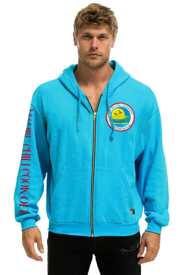 WomenMen Tops Aviator Nation MALIBU CHILI COOKOFF 2023 ZIP HOODIE RELAXED 8211 NEON BLUE