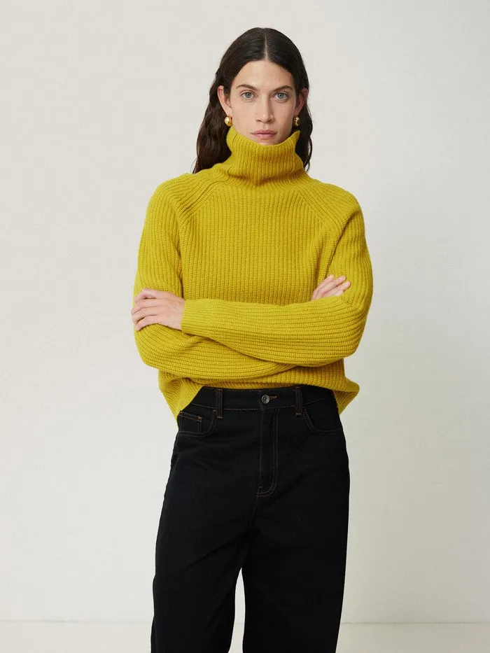 Women Merino Fishermans Rib Jumper Mustard Jigsaw Knitwear and Cashmere