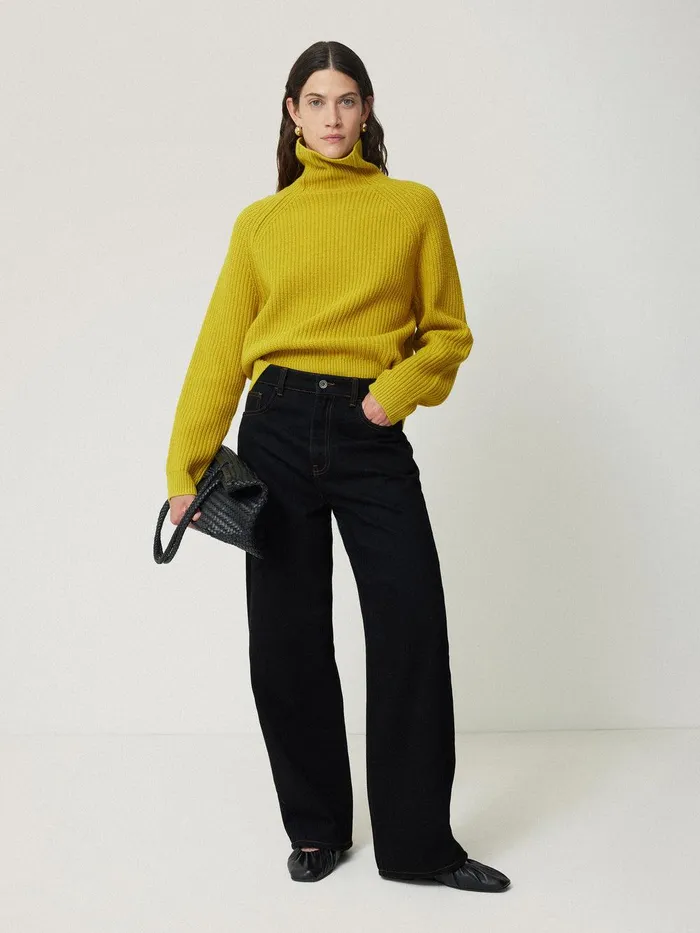 Women Merino Fishermans Rib Jumper Mustard Jigsaw Knitwear and Cashmere