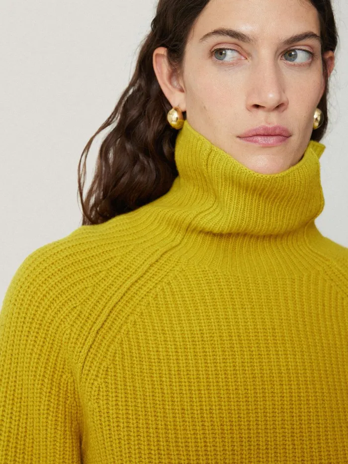 Women Merino Fishermans Rib Jumper Mustard Jigsaw Knitwear and Cashmere
