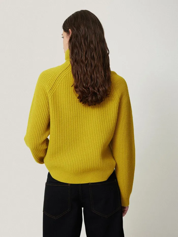 Women Merino Fishermans Rib Jumper Mustard Jigsaw Knitwear and Cashmere