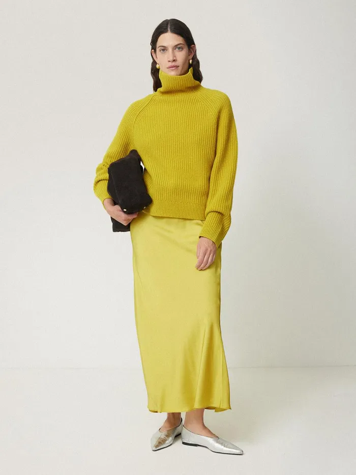 Women Merino Fishermans Rib Jumper Mustard Jigsaw Knitwear and Cashmere
