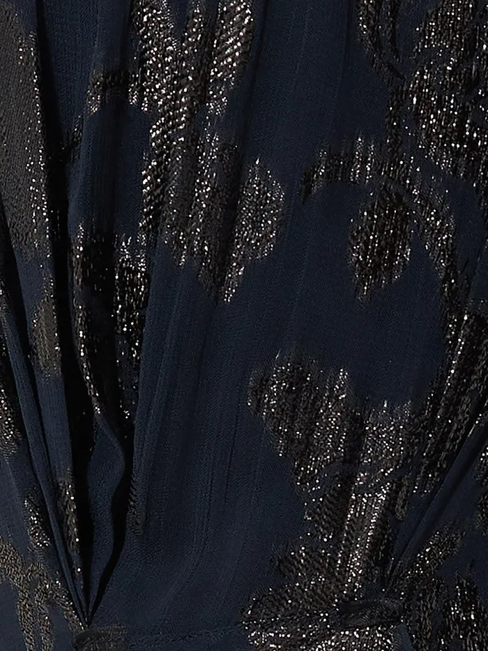 Women Metallic Jacquard Drape Dress Navy Jigsaw Party