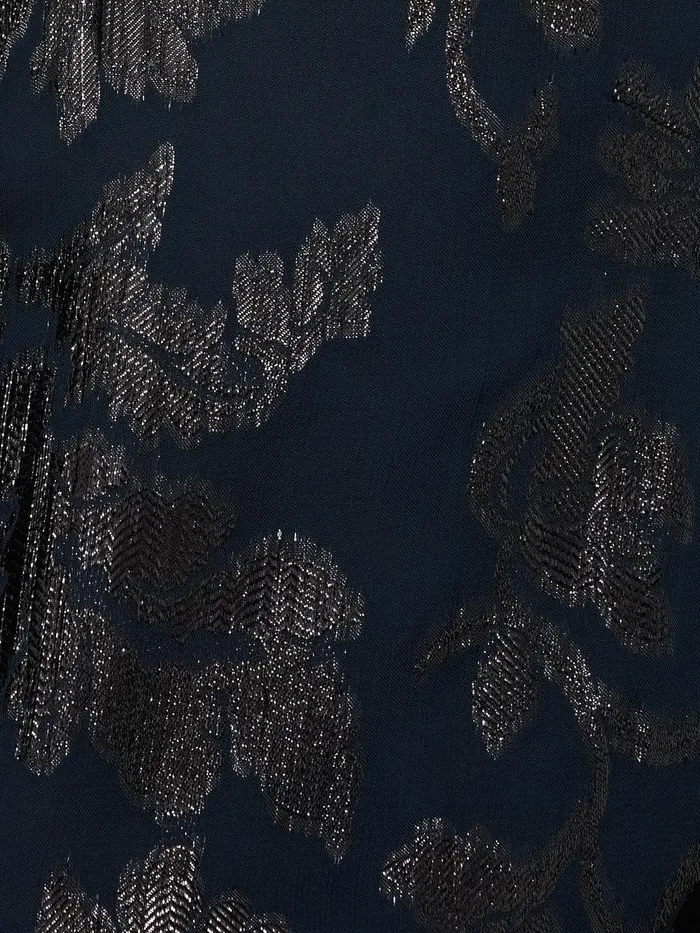 Women Metallic Jacquard Top Navy Jigsaw Shirts and Tops