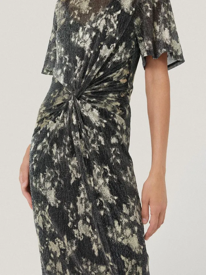 Women Metallic Knot Front Dress Gold Jigsaw Dresses and Jumpsuits