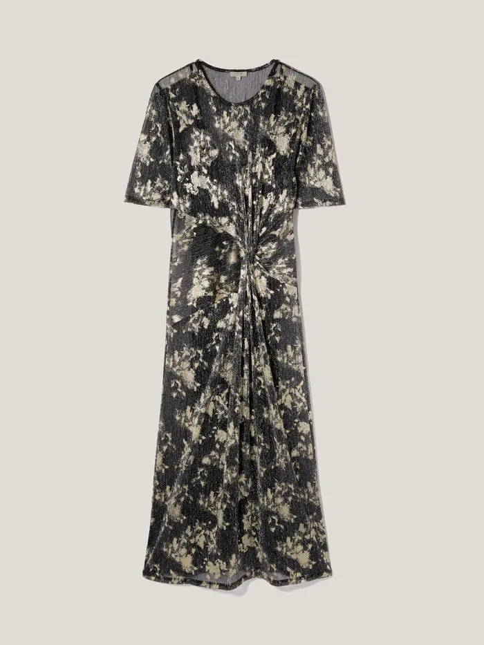 Women Metallic Knot Front Dress Gold Jigsaw Dresses and Jumpsuits