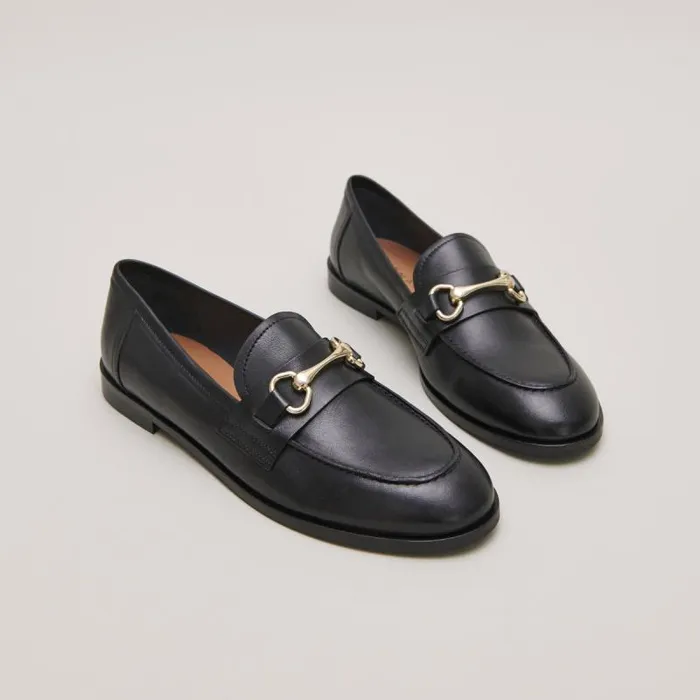 Women Moccasins With Gold Bits Black JONAK Loafers