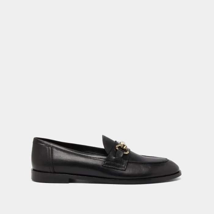 Women Moccasins With Gold Bits Black JONAK Loafers