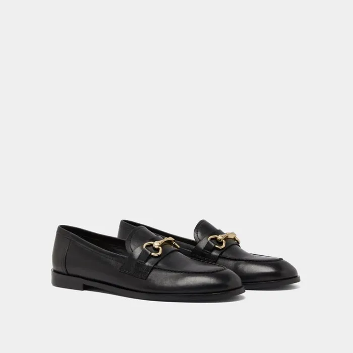 Women Moccasins With Gold Bits Black JONAK Loafers