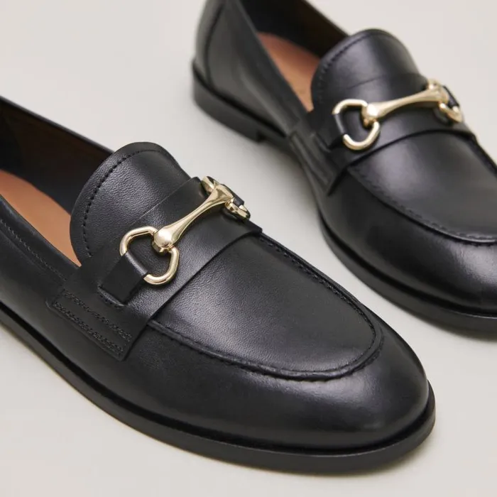 Women Moccasins With Gold Bits Black JONAK Loafers