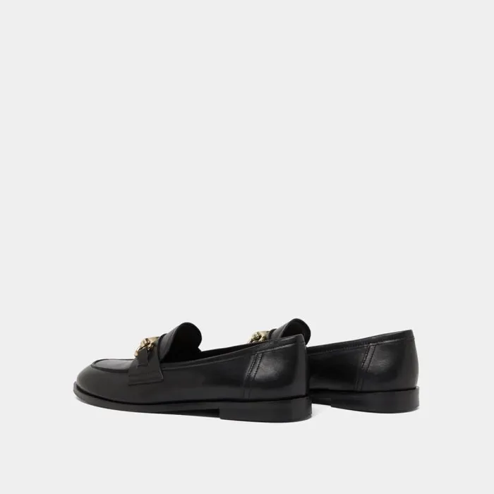 Women Moccasins With Gold Bits Black JONAK Loafers