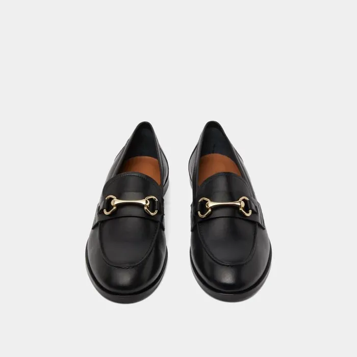 Women Moccasins With Gold Bits Black JONAK Loafers