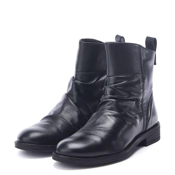 Women Moda In Pelle Black Boots Brandish Black Leather