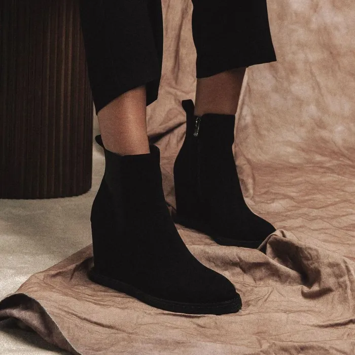 Women Moda In Pelle Black Boots Pieux Black Alcantara