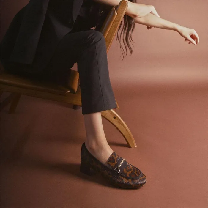 Women Moda In Pelle Brogues And Loafers Coutance Dark Leopard Print Pony
