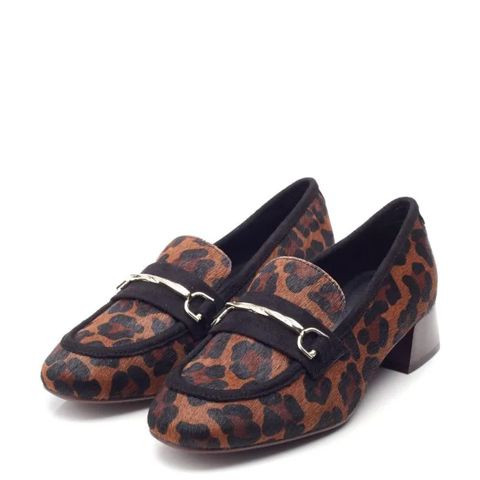 Women Moda In Pelle Brogues And Loafers Coutance Dark Leopard Print Pony